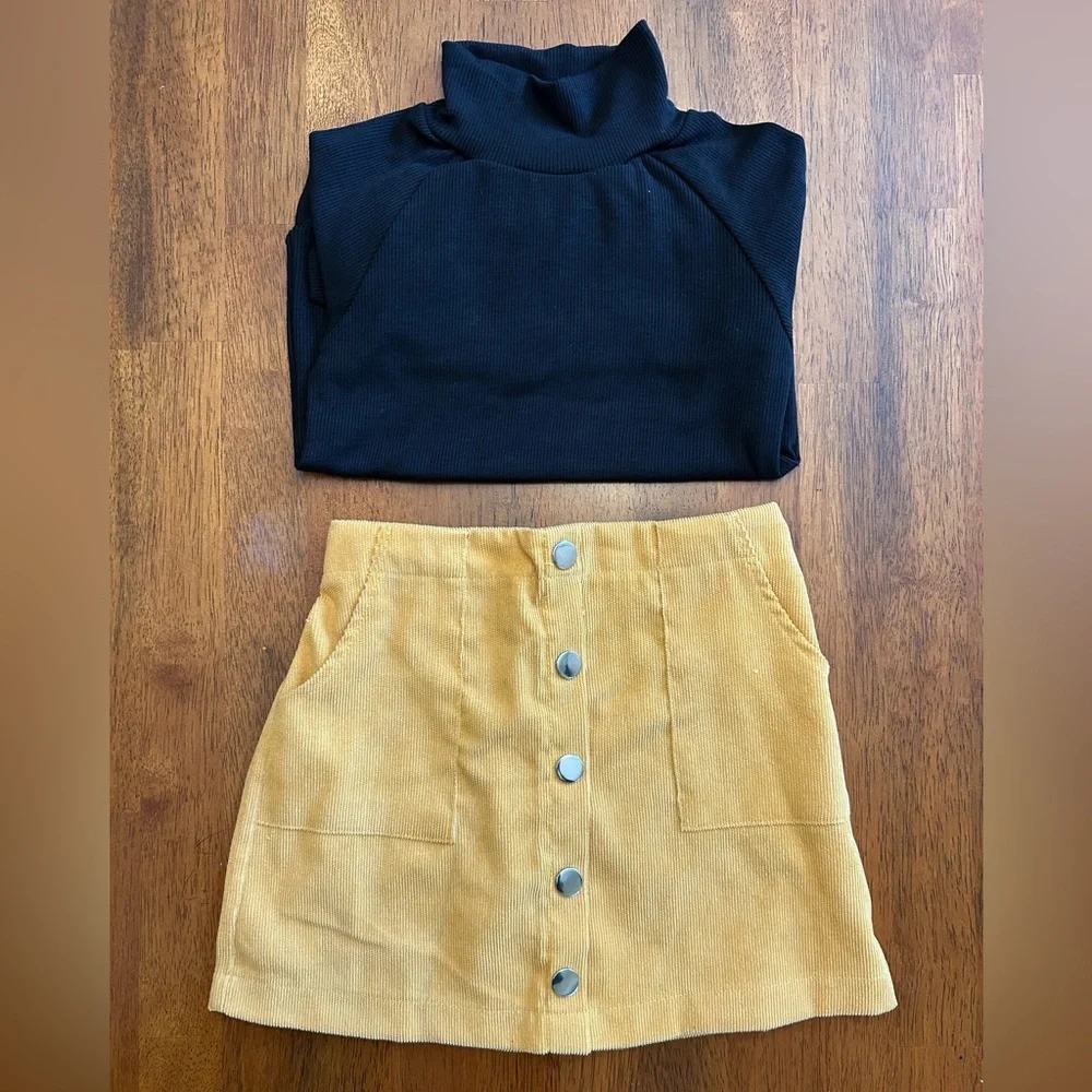 Corduroy Button Skirt + Turtleneck Top Set | Toddler Girl Size 100 (3-4 Years)